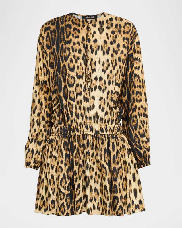 Leopard-Print Long-Sleeve Mini Dress